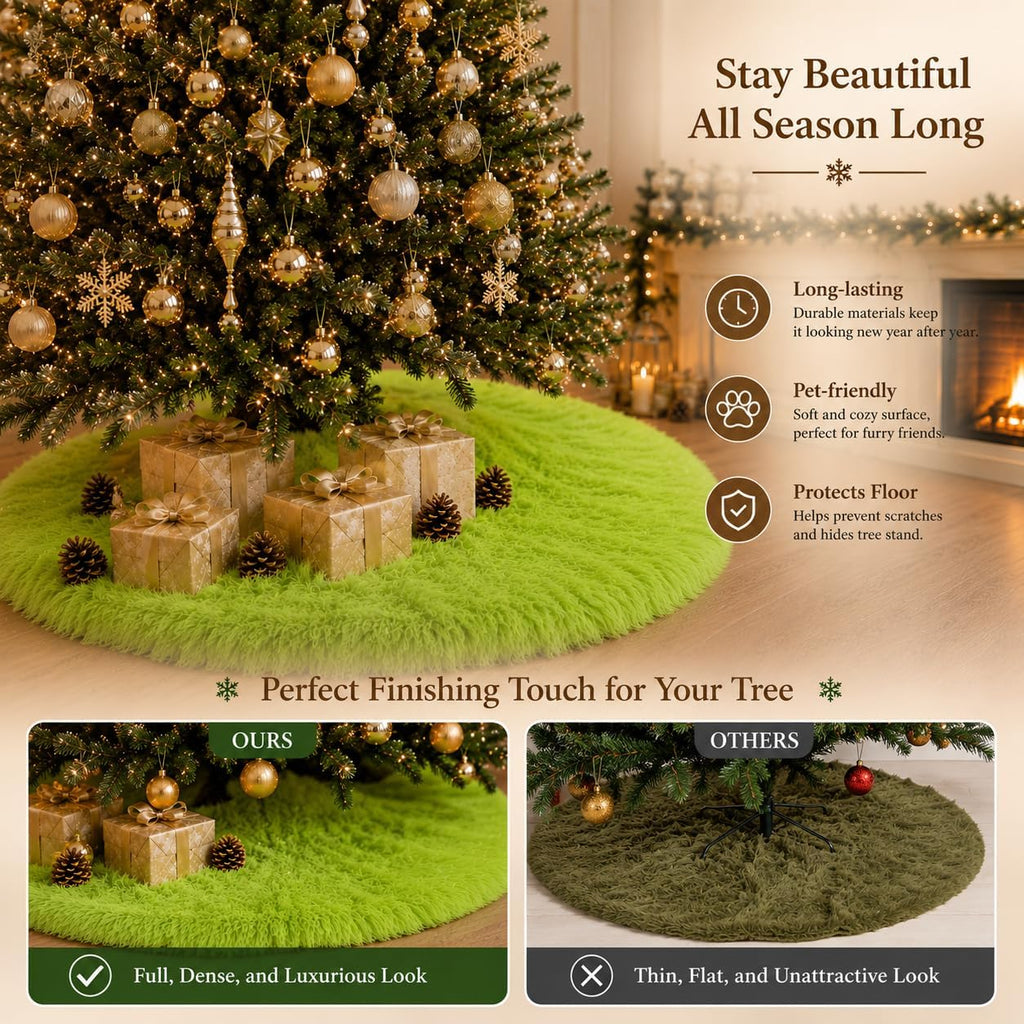 30 Inch Faux Fur Christmas Tree Skirt Green Plush Skirt for Merry Christmas Party Christmas Tree Decoration