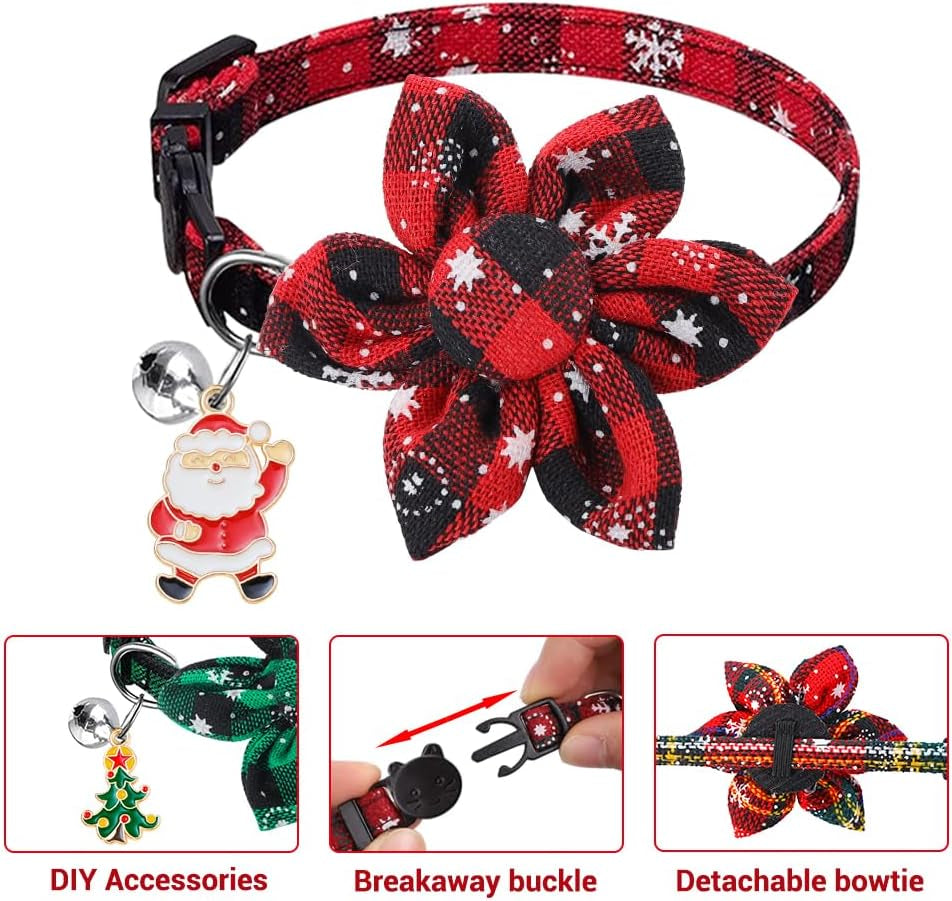 3 Pack Christmas Cat Collars Breakaway Bow Tie Bell Snowflake Kitten Collar