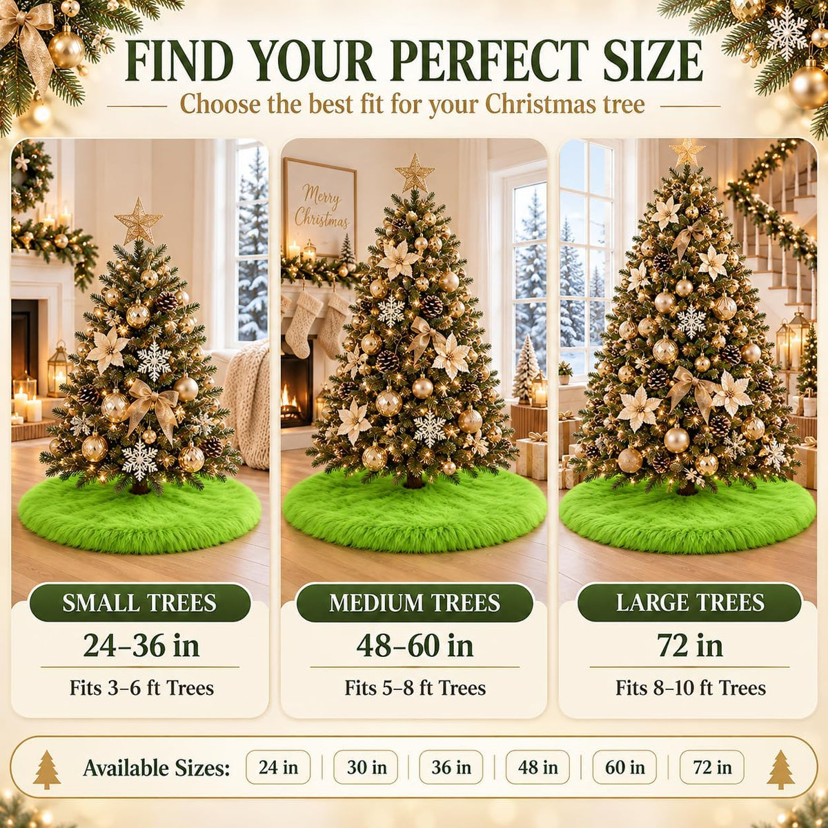 30 Inch Faux Fur Christmas Tree Skirt Green Plush Skirt for Merry Christmas Party Christmas Tree Decoration
