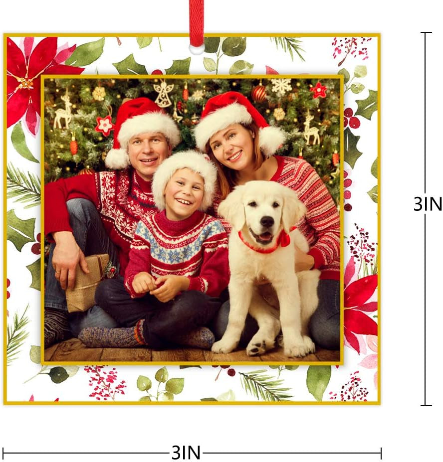 Picture Frame Christmas Ornaments 2026-3'' Floral Photo Frame Christmas Tree Ornaments Decorations Gifts for Family Friends Women Mom