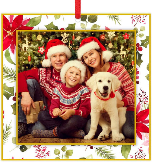 Picture Frame Christmas Ornaments 2026-3'' Floral Photo Frame Christmas Tree Ornaments Decorations Gifts for Family Friends Women Mom