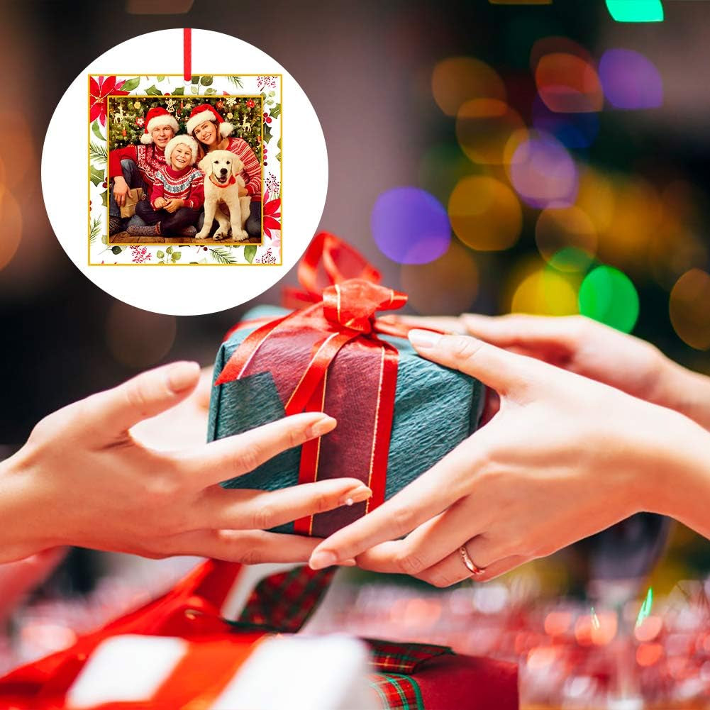 Picture Frame Christmas Ornaments 2026-3'' Floral Photo Frame Christmas Tree Ornaments Decorations Gifts for Family Friends Women Mom