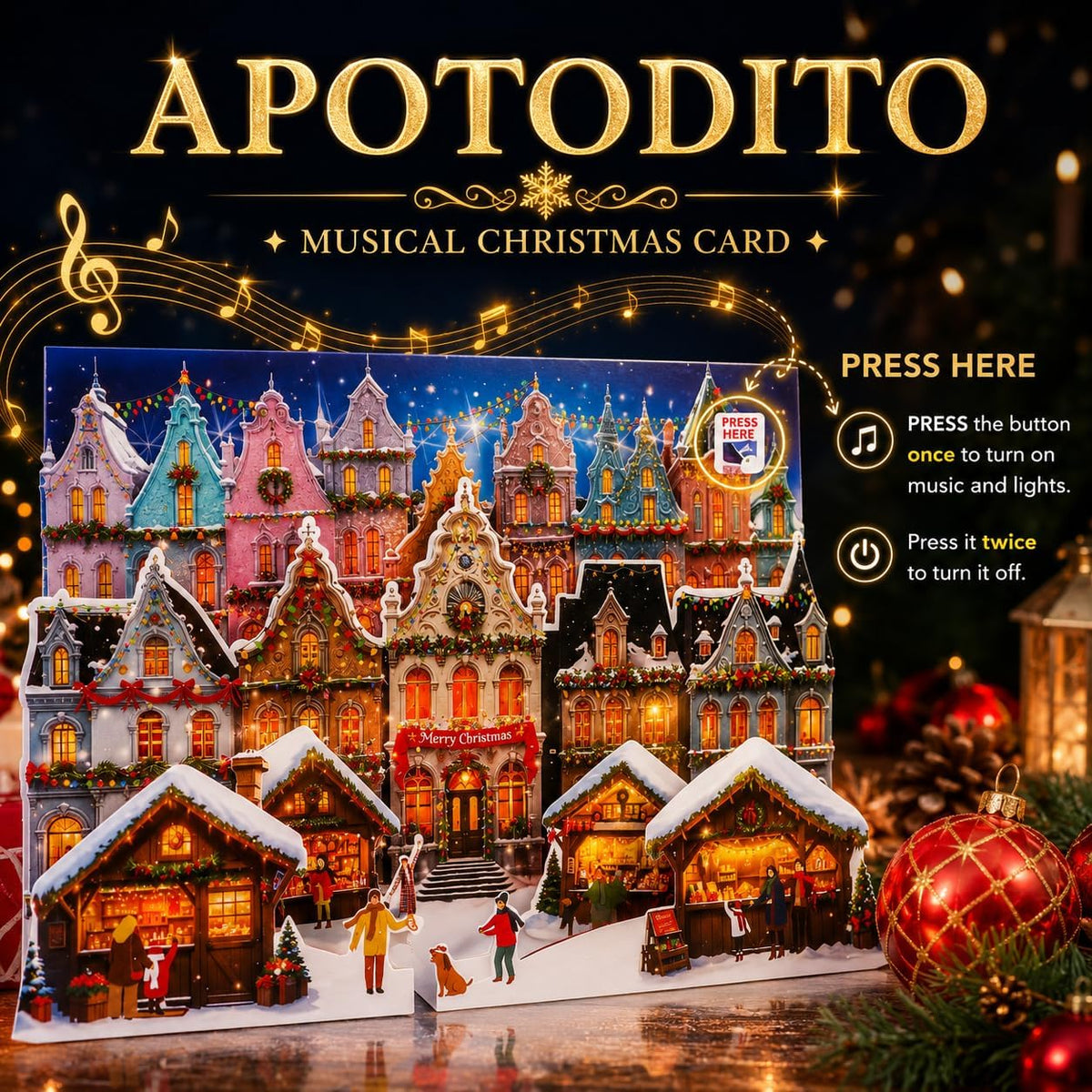 Christmas Cards, Musical Pop up Cards Christmas Houses