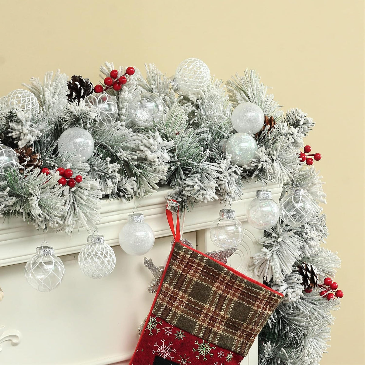 Clear Christmas Ball Ornaments, 30Ct 2.36 Inch White Christmas Ornaments Balls for Christmas Tree with Delicate Stuff Shatterproof Hanging Xmas Tree Baubles Decorations for Wedding Christmas