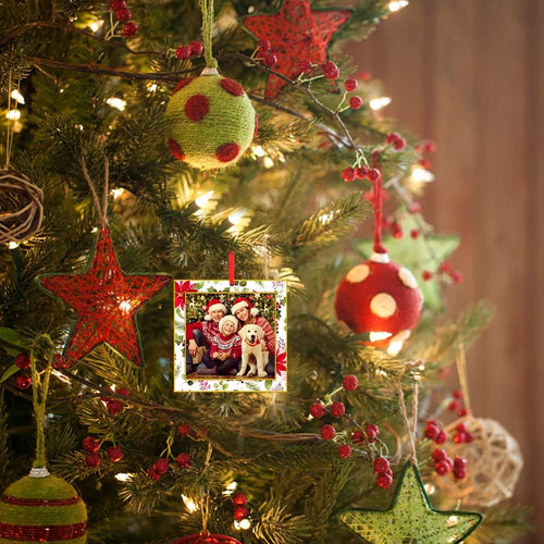 Picture Frame Christmas Ornaments 2026-3'' Floral Photo Frame Christmas Tree Ornaments Decorations Gifts for Family Friends Women Mom