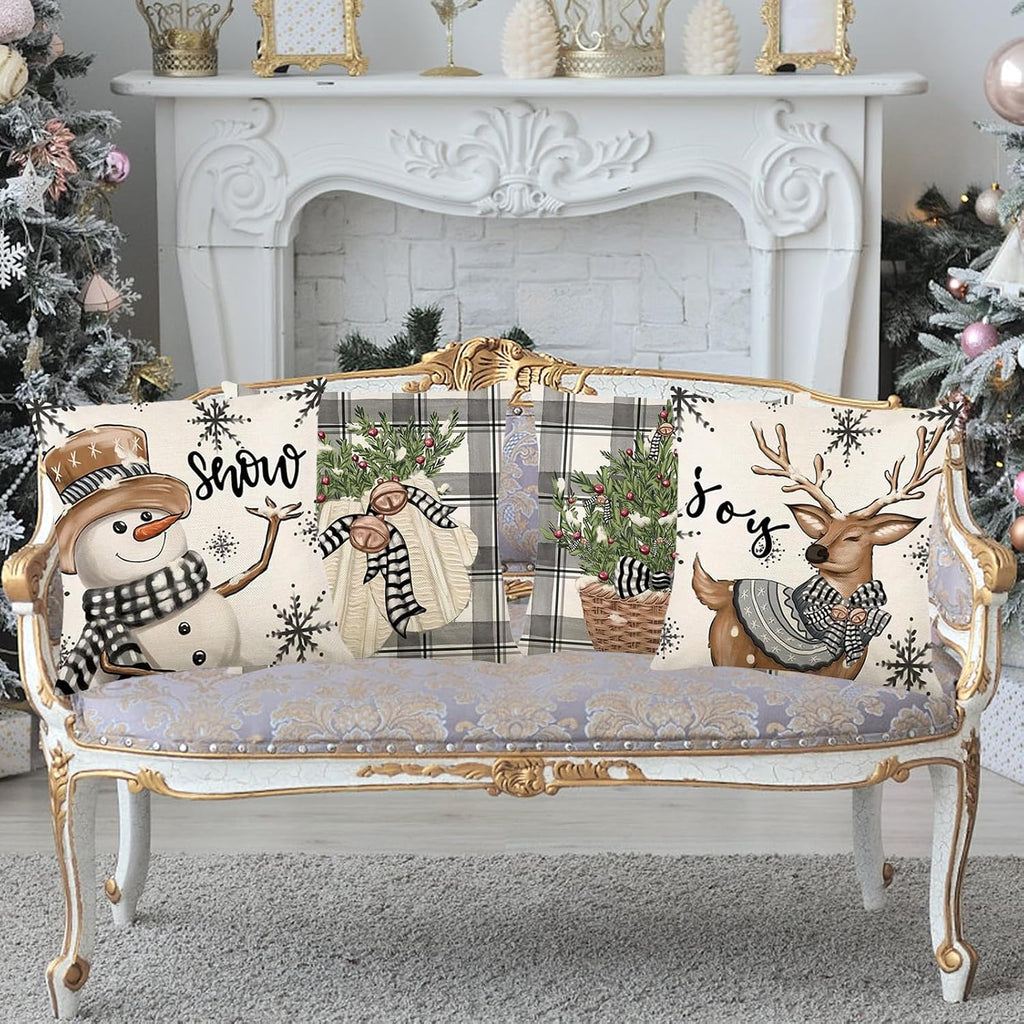 Christmas Decorations - Christmas Pillow Covers 18X18 Set of 4, Holiday Christmas Decor Home Sofa Couch Cushion Indoor Decorations