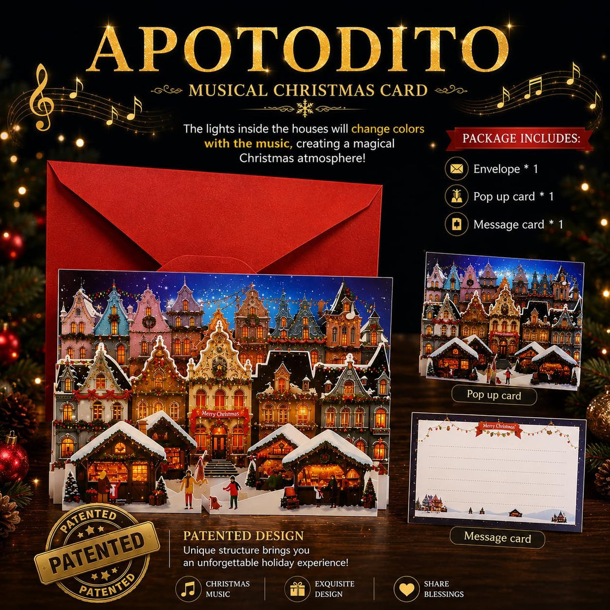 Christmas Cards, Musical Pop up Cards Christmas Houses
