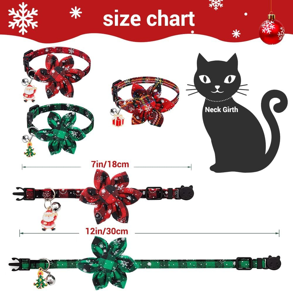 3 Pack Christmas Cat Collars Breakaway Bow Tie Bell Snowflake Kitten Collar
