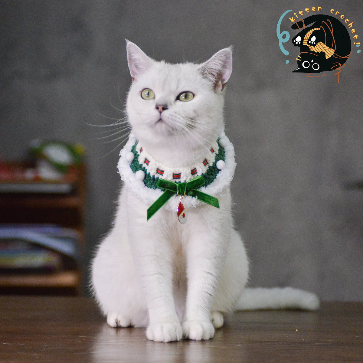 Festive Green Christmas Pet Collar with Santa Charm/Xmas Pet Outfit/Cat Christmas Costume/Pet Holiday Outfit/Festive Pet Accessories/Gift