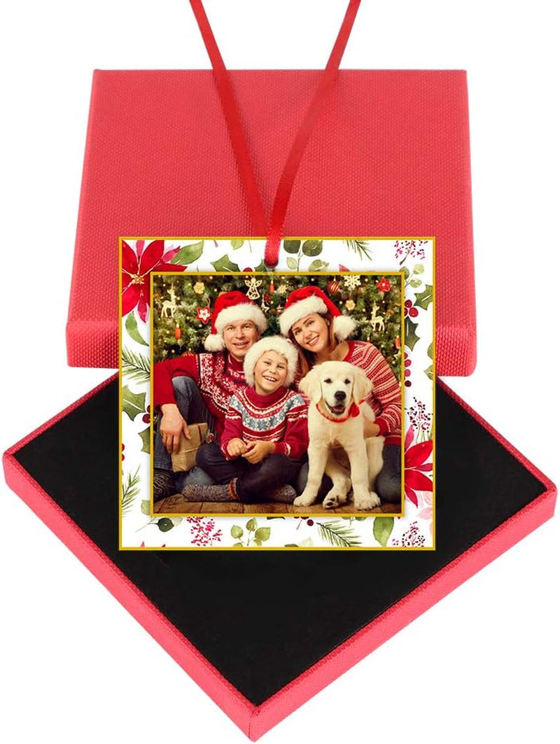 Picture Frame Christmas Ornaments 2026-3'' Floral Photo Frame Christmas Tree Ornaments Decorations Gifts for Family Friends Women Mom
