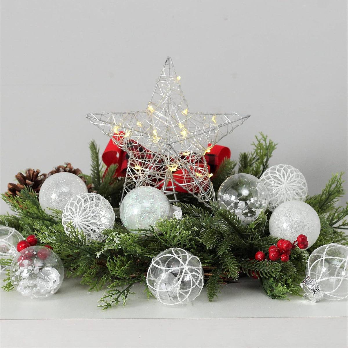 Clear Christmas Ball Ornaments, 30Ct 2.36 Inch White Christmas Ornaments Balls for Christmas Tree with Delicate Stuff Shatterproof Hanging Xmas Tree Baubles Decorations for Wedding Christmas