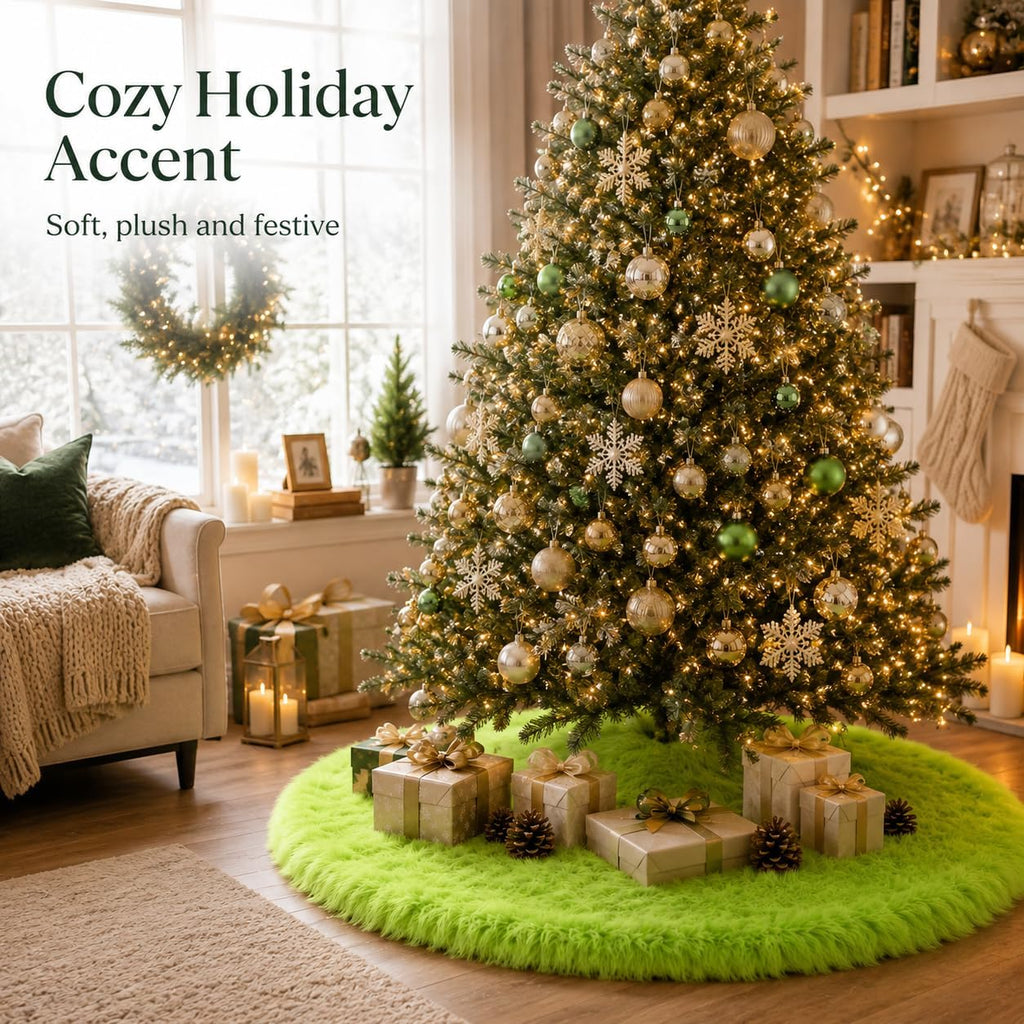 30 Inch Faux Fur Christmas Tree Skirt Green Plush Skirt for Merry Christmas Party Christmas Tree Decoration