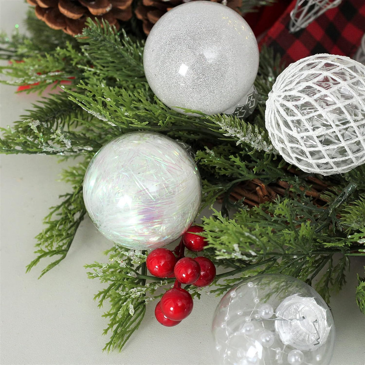 Clear Christmas Ball Ornaments, 30Ct 2.36 Inch White Christmas Ornaments Balls for Christmas Tree with Delicate Stuff Shatterproof Hanging Xmas Tree Baubles Decorations for Wedding Christmas
