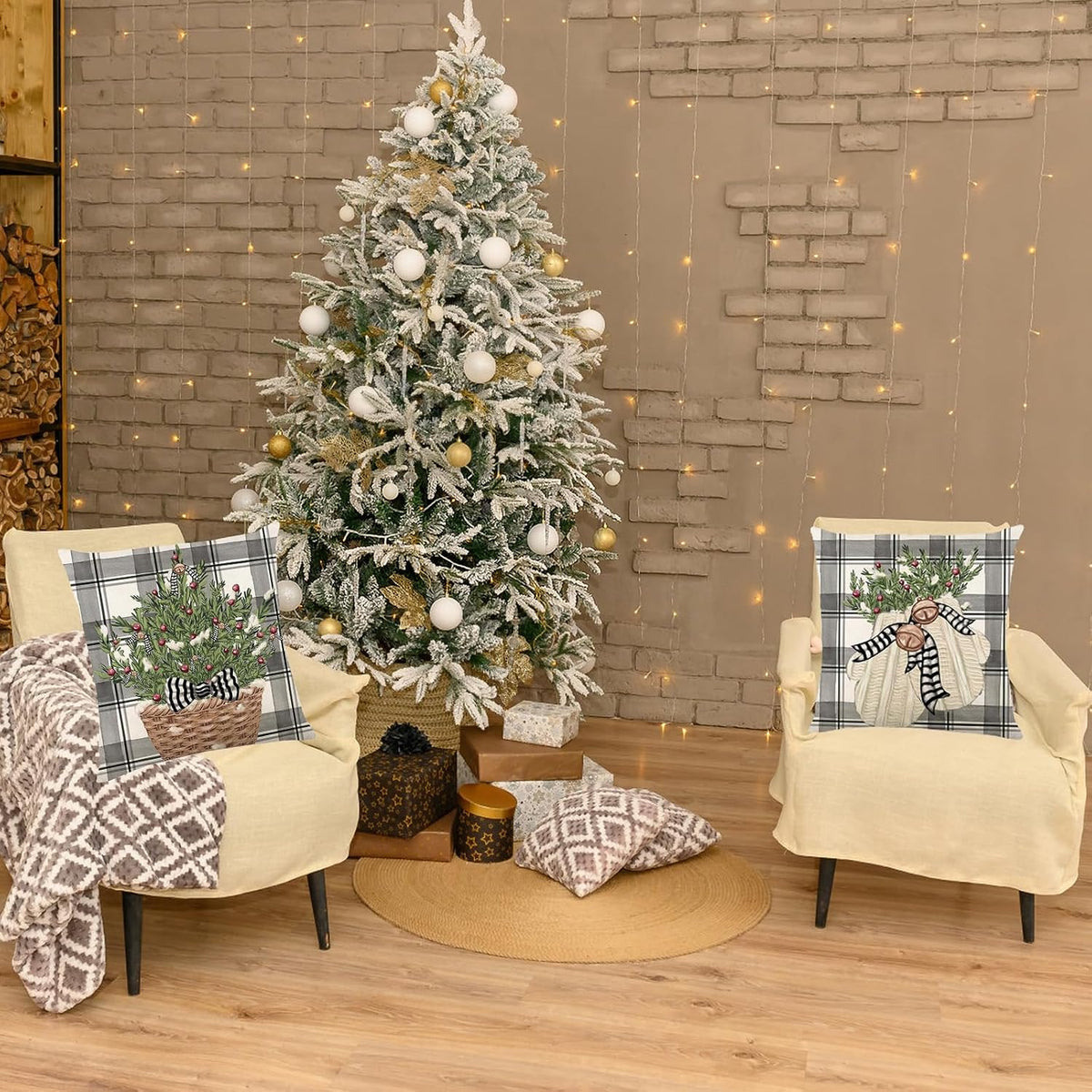 Christmas Decorations - Christmas Pillow Covers 18X18 Set of 4, Holiday Christmas Decor Home Sofa Couch Cushion Indoor Decorations