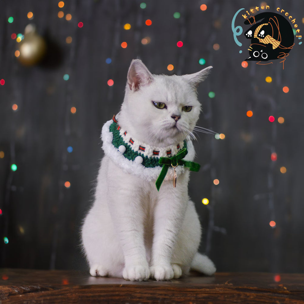 Festive Green Christmas Pet Collar with Santa Charm/Xmas Pet Outfit/Cat Christmas Costume/Pet Holiday Outfit/Festive Pet Accessories/Gift