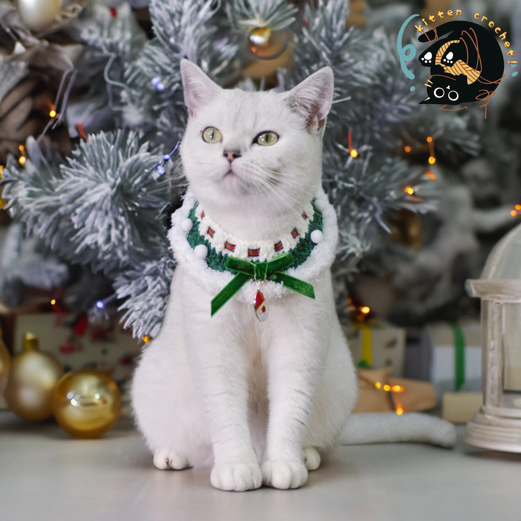 Festive Green Christmas Pet Collar with Santa Charm/Xmas Pet Outfit/Cat Christmas Costume/Pet Holiday Outfit/Festive Pet Accessories/Gift