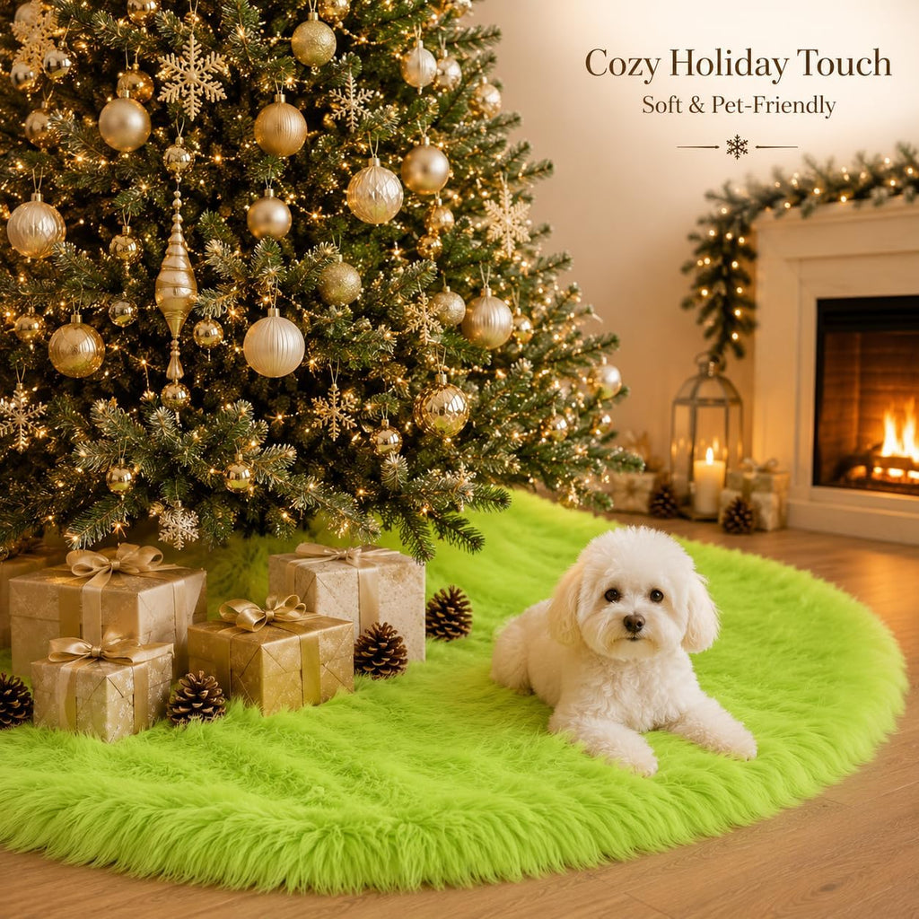 30 Inch Faux Fur Christmas Tree Skirt Green Plush Skirt for Merry Christmas Party Christmas Tree Decoration