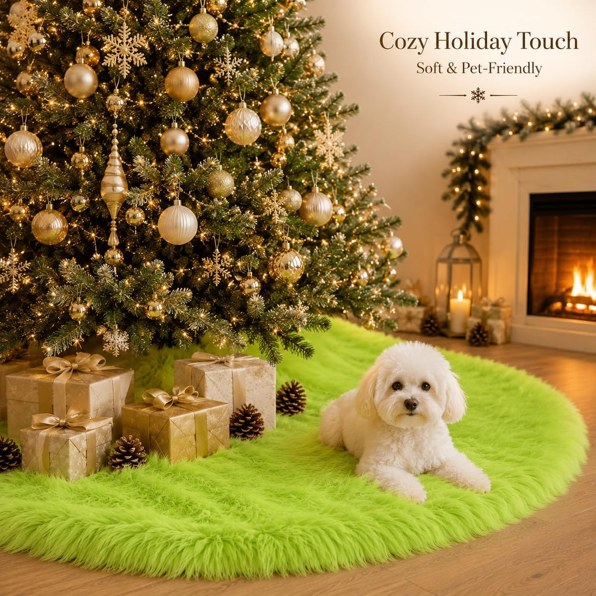 30 Inch Faux Fur Christmas Tree Skirt Green Plush Skirt for Merry Christmas Party Christmas Tree Decoration