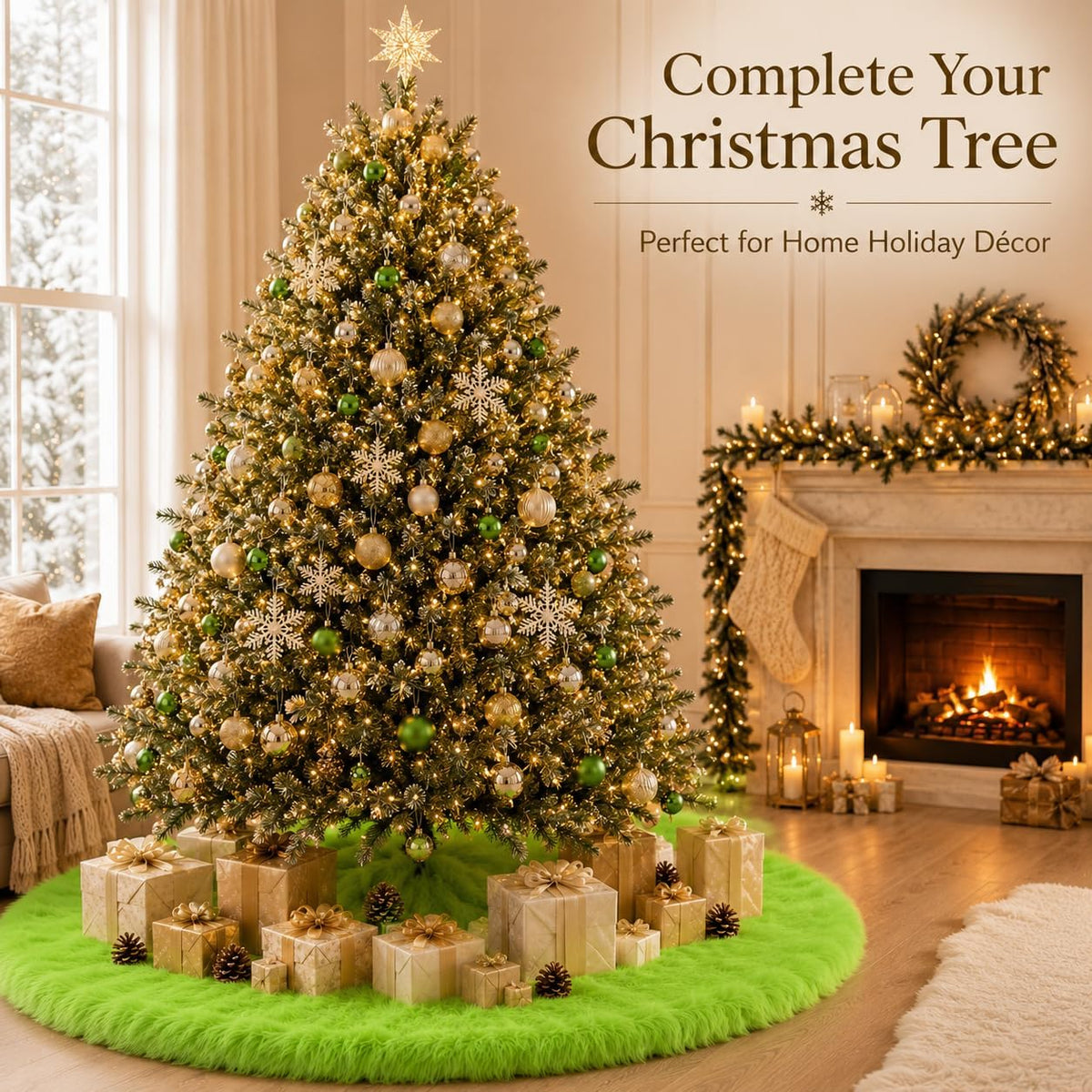 30 Inch Faux Fur Christmas Tree Skirt Green Plush Skirt for Merry Christmas Party Christmas Tree Decoration