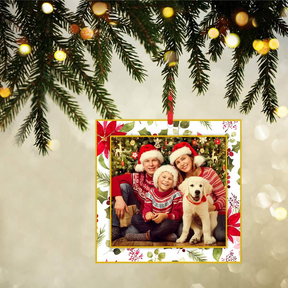 Picture Frame Christmas Ornaments 2026-3'' Floral Photo Frame Christmas Tree Ornaments Decorations Gifts for Family Friends Women Mom