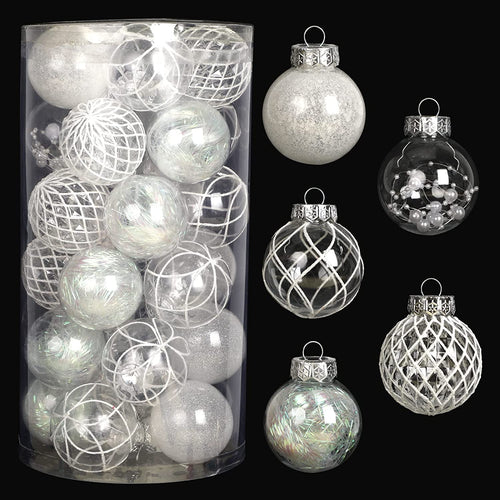 Clear Christmas Ball Ornaments, 30Ct 2.36 Inch White Christmas Ornaments Balls for Christmas Tree with Delicate Stuff Shatterproof Hanging Xmas Tree Baubles Decorations for Wedding Christmas