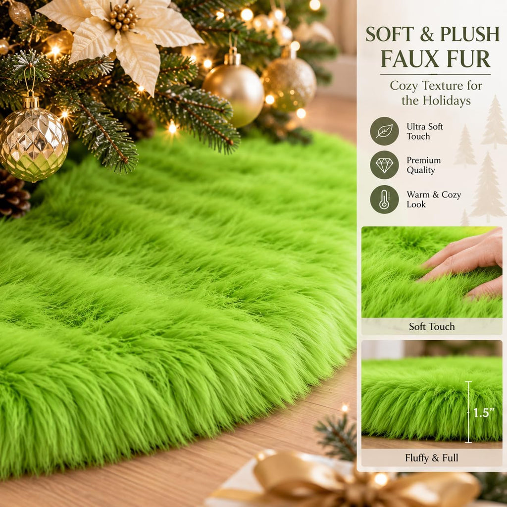 30 Inch Faux Fur Christmas Tree Skirt Green Plush Skirt for Merry Christmas Party Christmas Tree Decoration