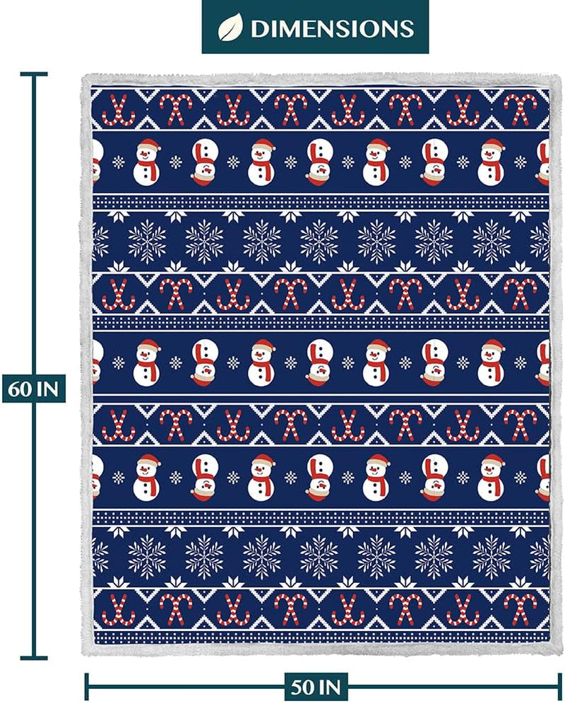 Premium Christmas Sherpa Throw Blanket, 50X60, Navy Blue Snowman Cozy Fleece Holiday Blanket, Reversible Plush Winter Throw for Couch & Bed, Soft Warm