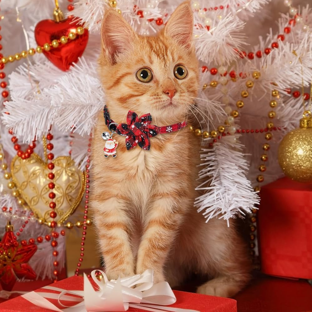 3 Pack Christmas Cat Collars Breakaway Bow Tie Bell Snowflake Kitten Collar