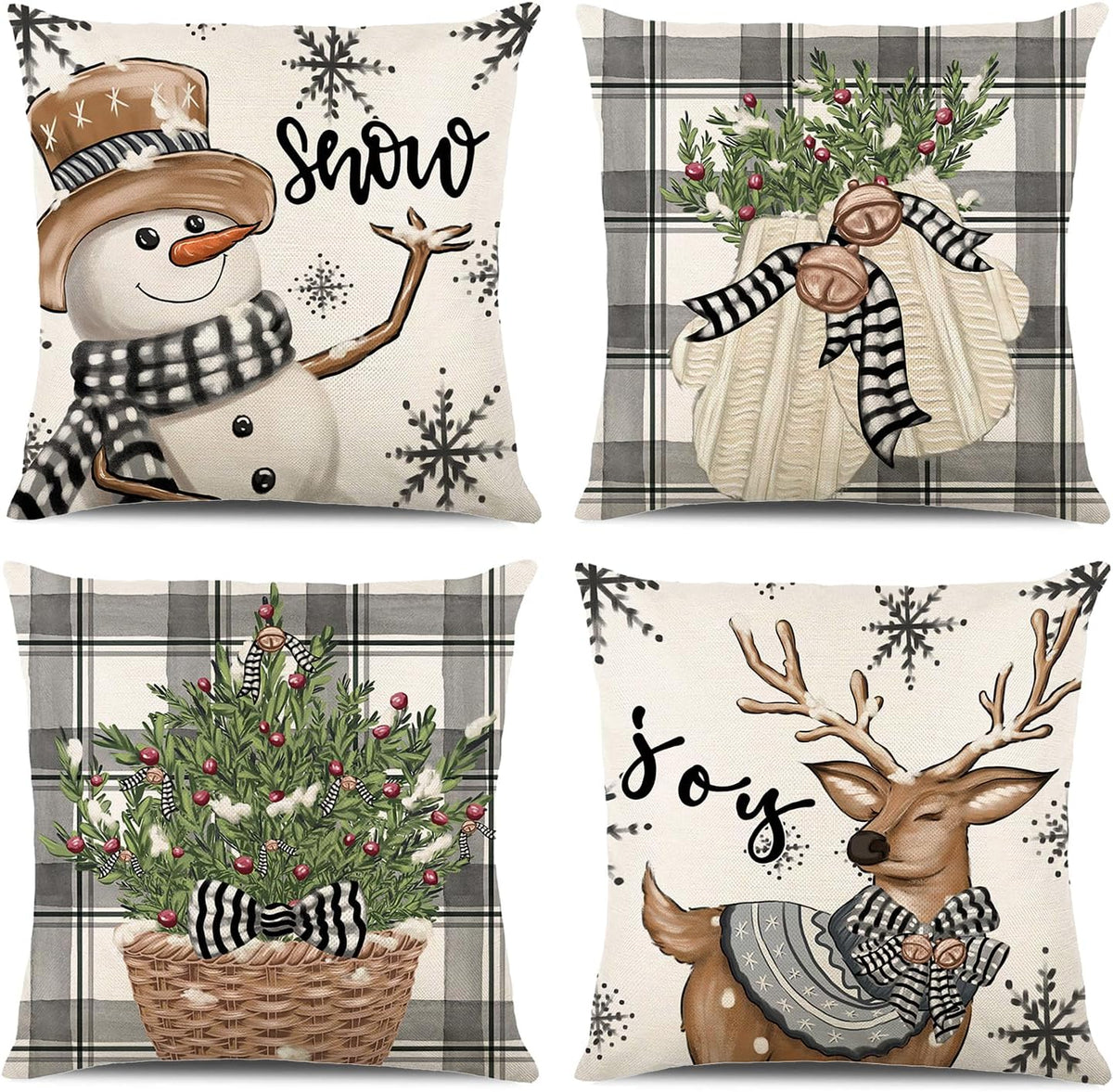 Christmas Decorations - Christmas Pillow Covers 18X18 Set of 4, Holiday Christmas Decor Home Sofa Couch Cushion Indoor Decorations
