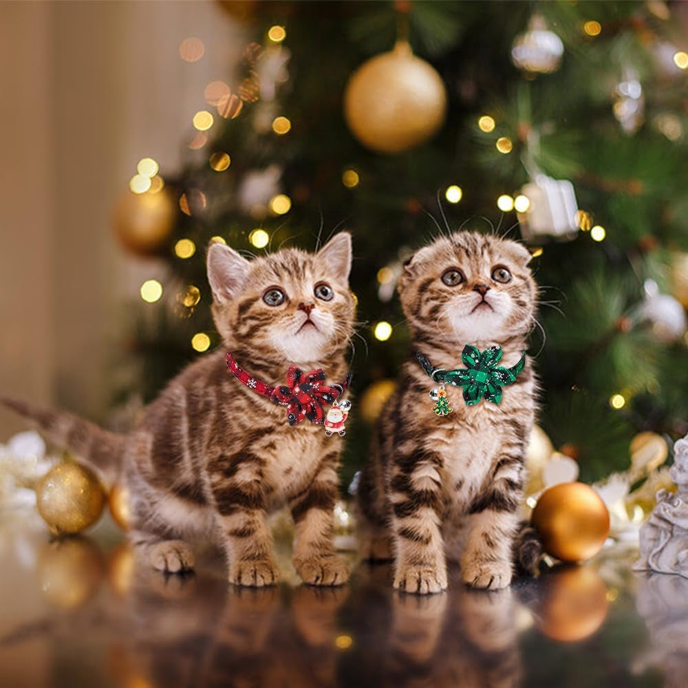 3 Pack Christmas Cat Collars Breakaway Bow Tie Bell Snowflake Kitten Collar